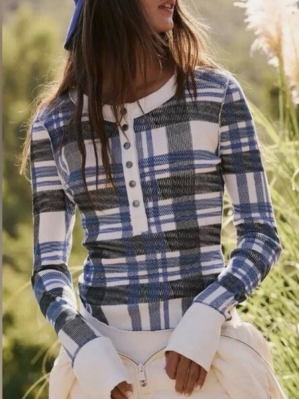 Free People Movement Rally Printed Layer True Plaid Ivory Medium Preloved
